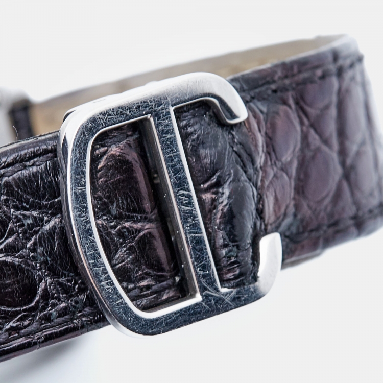 Pre Owned Cartier Silver Stainless Steel Alligator Leather Tank Solo 3170 Women's Wristwatch 24 mm