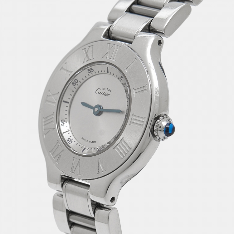 Pre Owned Cartier Silver Stainless Steel Must 21 de Cartier W10109T2 Quartz Women's Wristwatch 28 mm
