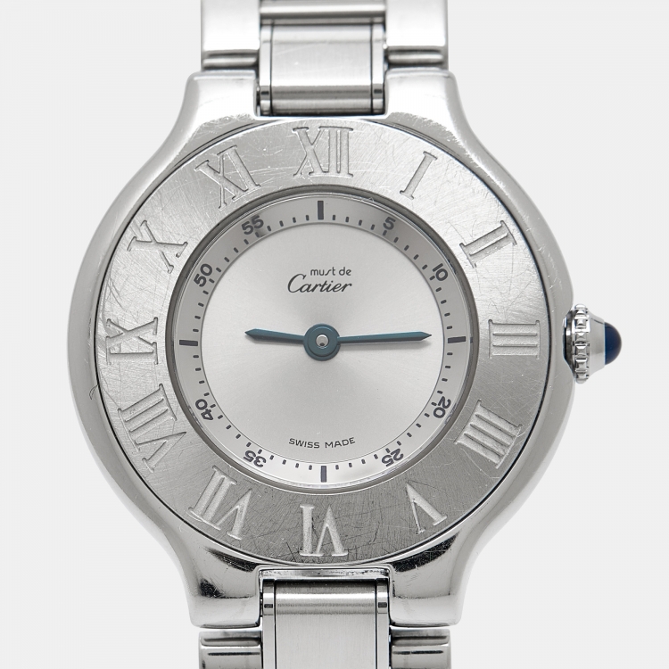 Pre Owned Cartier Silver Stainless Steel Must 21 de Cartier W10109T2 Quartz Women's Wristwatch 28 mm