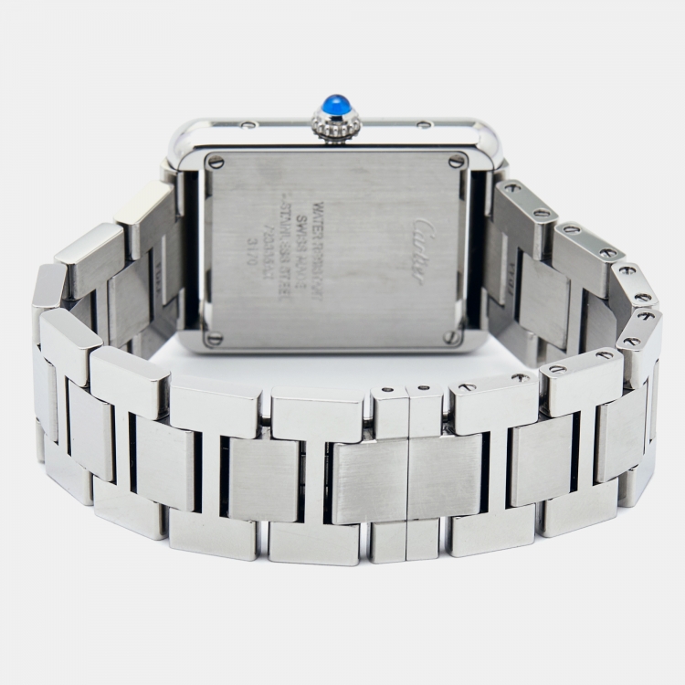 Pre Owned Cartier Silver Stainless Steel Tank Solo W5200013 Women's Wristwatch 24 mm