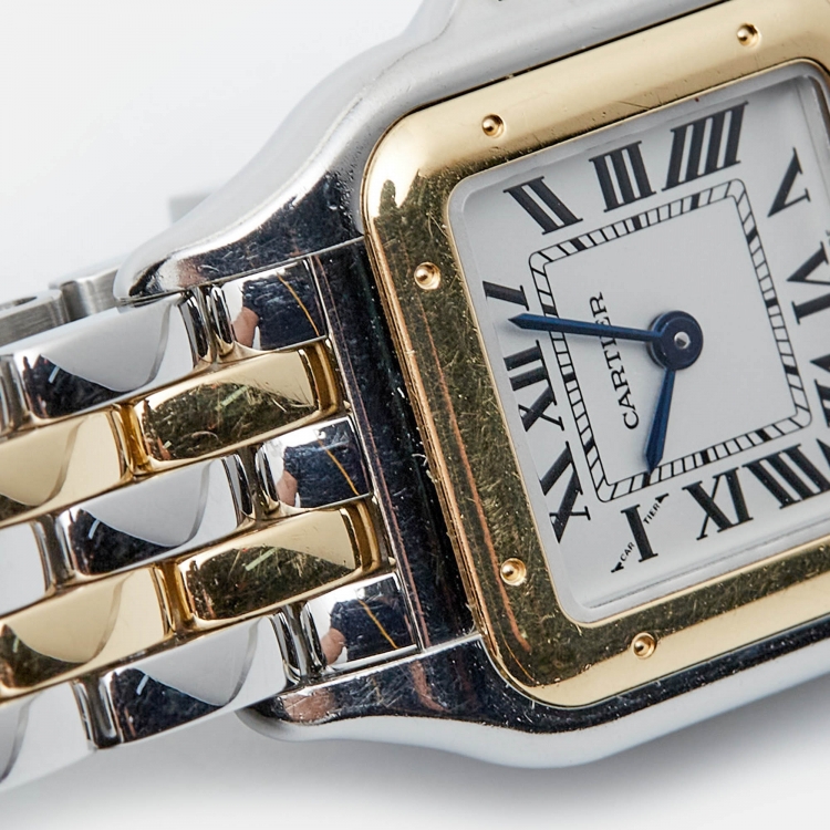 Pre Owned Cartier Silver 18k Yellow Gold Stainless Steel Panthère de Cartier W2PN0006 Women's Wristwatch 22 mm