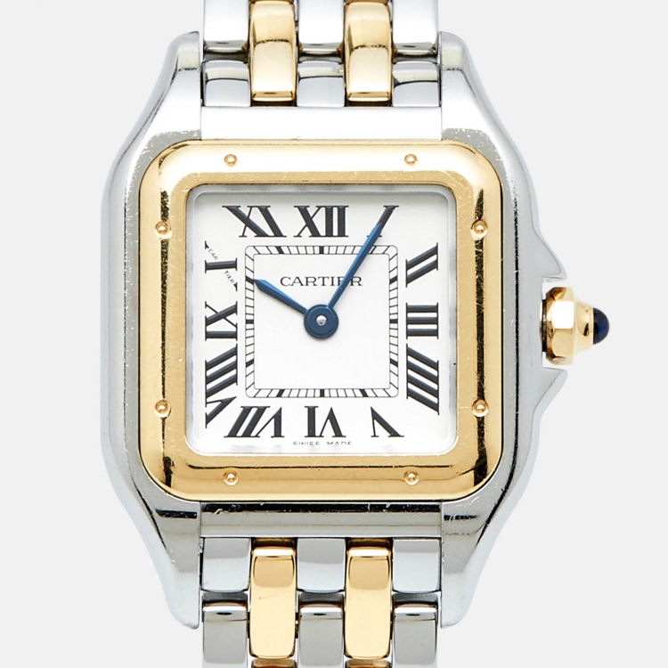 Pre Owned Cartier Silver 18k Yellow Gold Stainless Steel Panthère de Cartier W2PN0006 Women's Wristwatch 22 mm