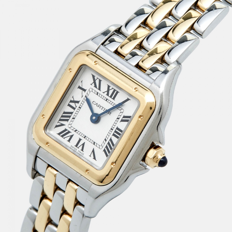 Pre Owned Cartier Silver 18k Yellow Gold Stainless Steel Panthère de Cartier W2PN0006 Women's Wristwatch 22 mm