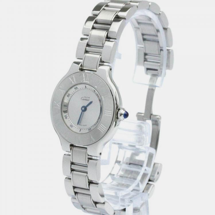 Pre Owned Cartier Silver Stainless Steel Must 21 Quartz Women's Wristwatch 28 mm