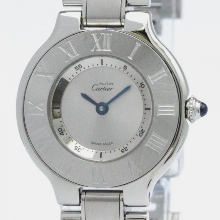 Pre Owned Cartier Silver Stainless Steel Must 21 Quartz Women's Wristwatch 28 mm