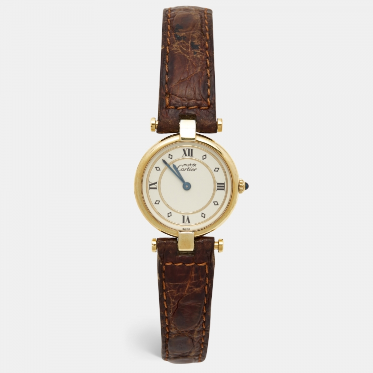 Pre Owned Cartier Cream Vermeil Alligator Must de Cartier Women's Wristwatch 24 mm