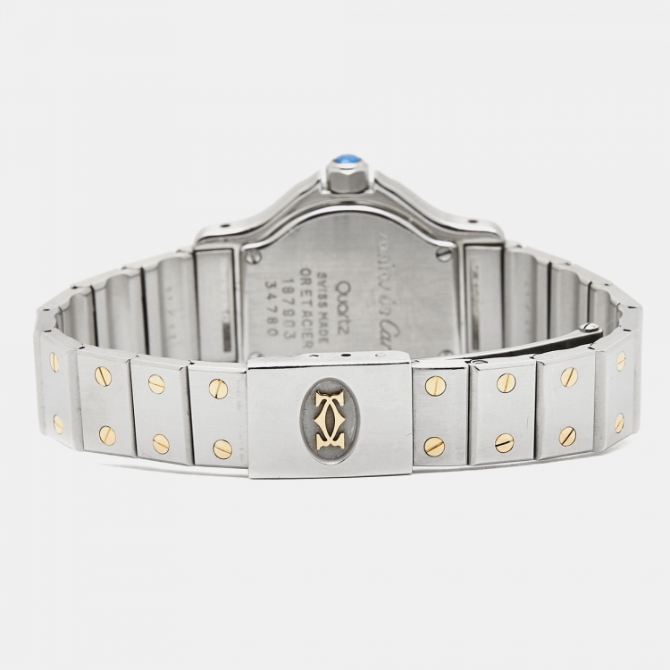 Pre Owned Cartier Cream 18k Yellow Gold Stainless Steel Santos de Cartier 187903 Women's Wristwatch 25 mm