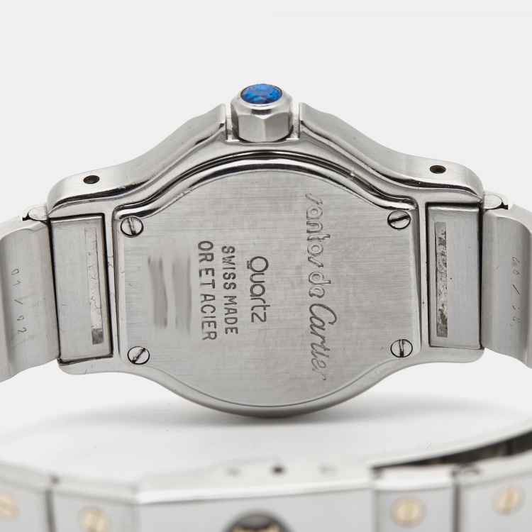 Pre Owned Cartier Cream 18k Yellow Gold Stainless Steel Santos de Cartier 187903 Women's Wristwatch 25 mm