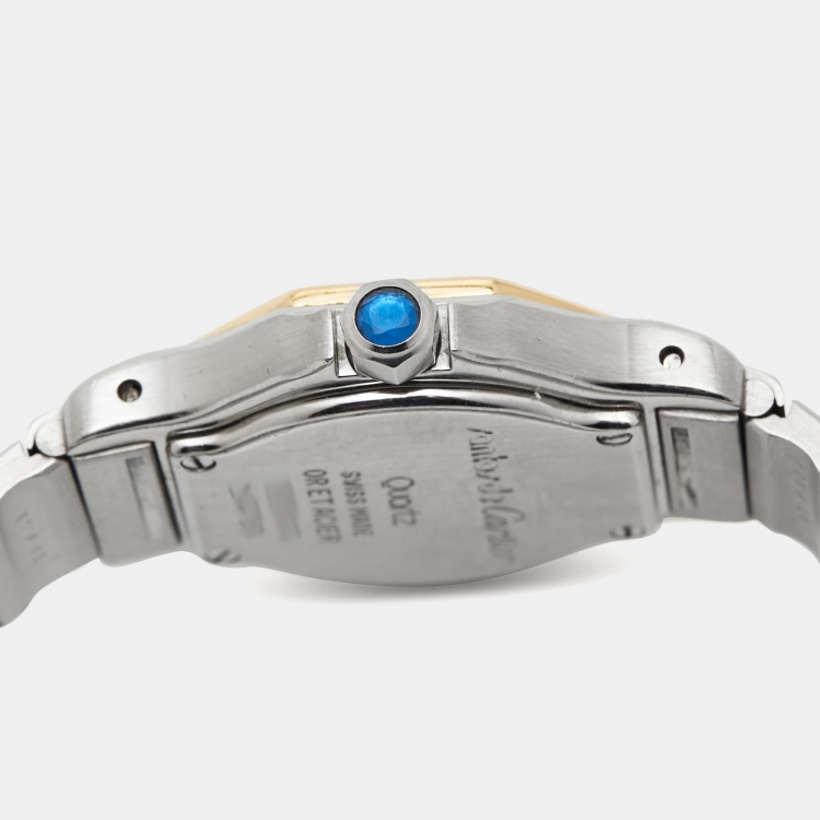 Pre Owned Cartier Cream 18k Yellow Gold Stainless Steel Santos de Cartier 187903 Women's Wristwatch 25 mm