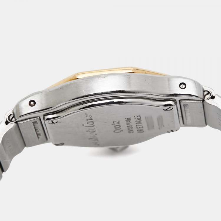 Pre Owned Cartier Cream 18k Yellow Gold Stainless Steel Santos de Cartier 187903 Women's Wristwatch 25 mm