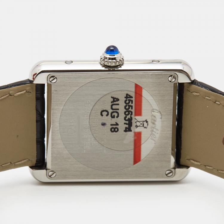 Pre Owned Cartier Silver Stainless Steel Alligator Leather Tank Solo 3170 Women's Wristwatch 24 mm