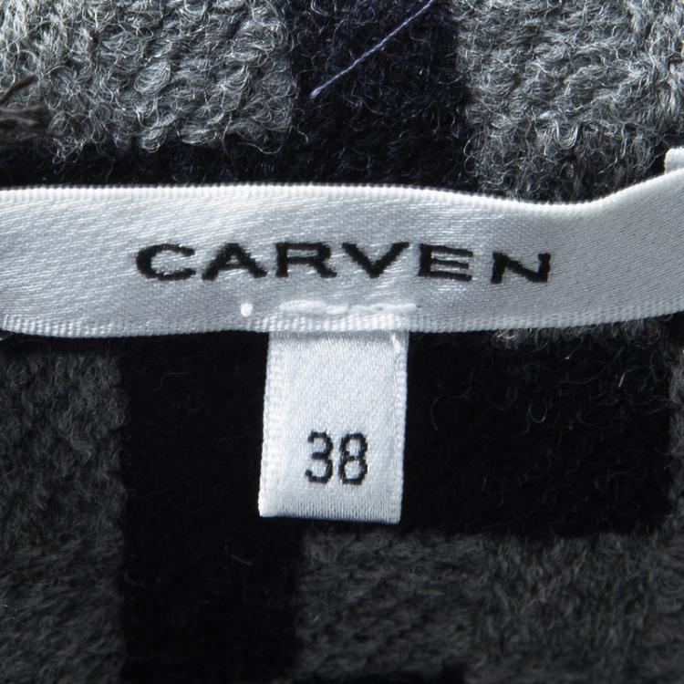 Pre Owned Carven Grey and Navy Blue Patterned Wool Blend Jacket S