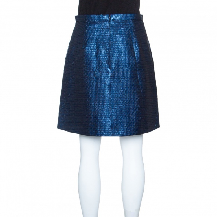 Pre Owned Carven Marine Lurex Jupe Jacquard Mini Skirt M