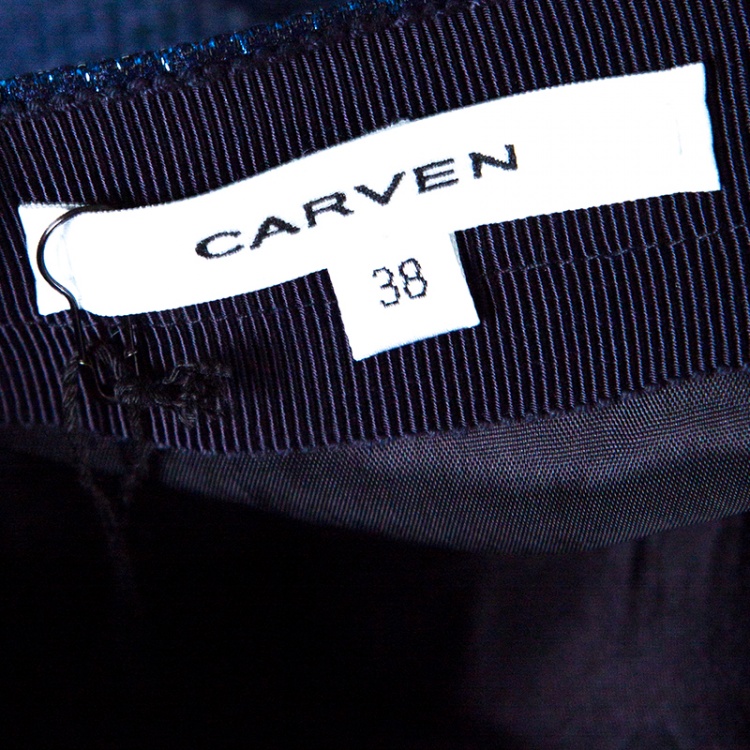 Pre Owned Carven Marine Lurex Jupe Jacquard Mini Skirt M