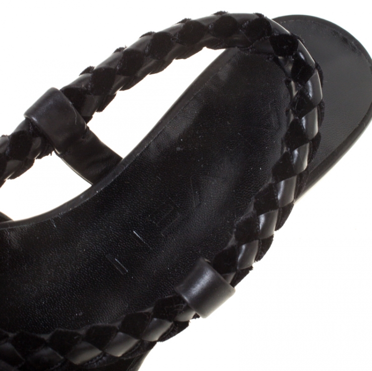 Pre Owned  Carven Black Leather Tassle Detail Pointed Toe Flat Mules Size 37