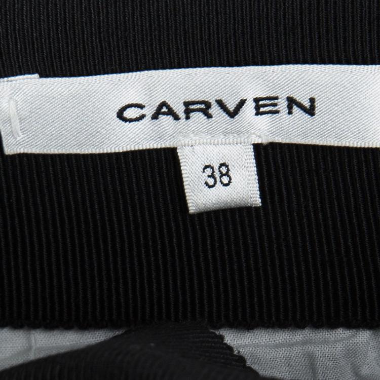 Pre Owned Carven Grey and White Striped Cotton Ruched Skirt L