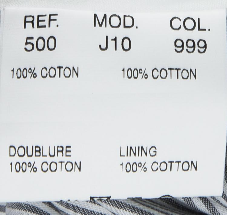 Pre Owned Carven Grey and White Striped Cotton Ruched Skirt L