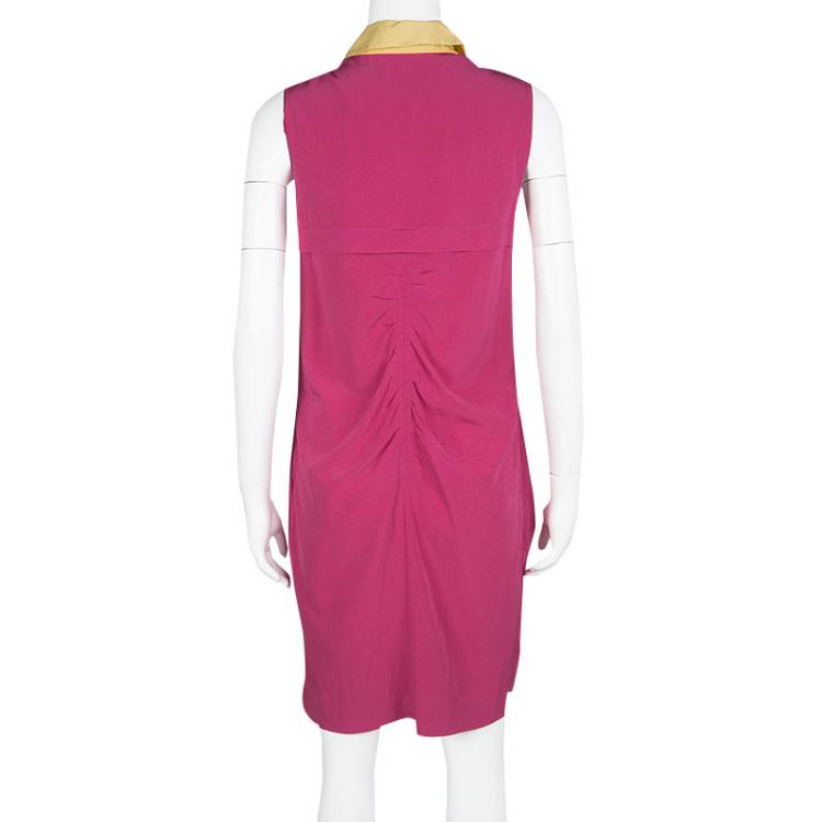 Pre Owned Carven Pink Contrast Collar Front Tie Detail Sleeveless Dress S