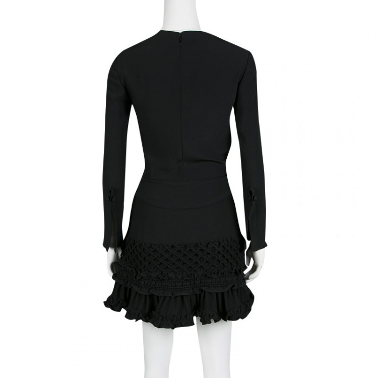 Pre Owned Carven Black Moroccan Crepe Ruffled Bottom Long Sleeve Dress S
