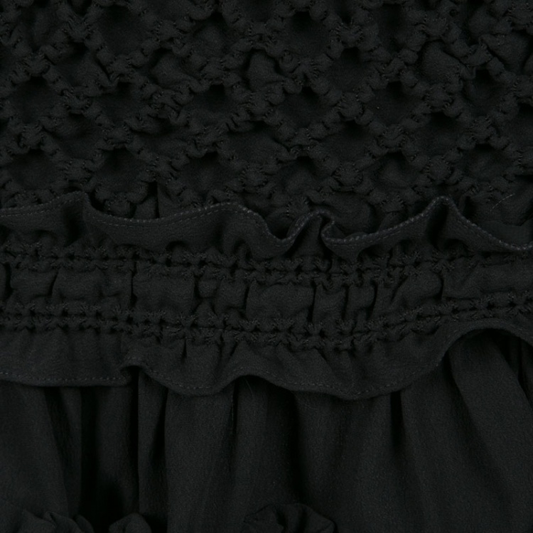 Pre Owned Carven Black Moroccan Crepe Ruffled Bottom Long Sleeve Dress S