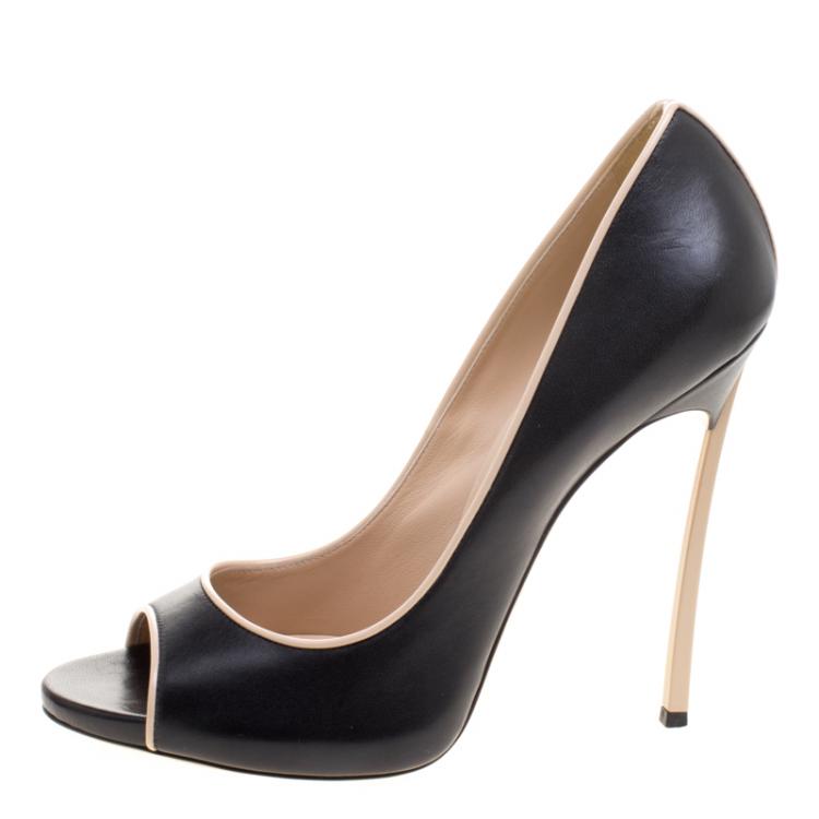 Pre Owned Casadei Two Tone Leather Open Toe Blade Heel Pumps Size 41