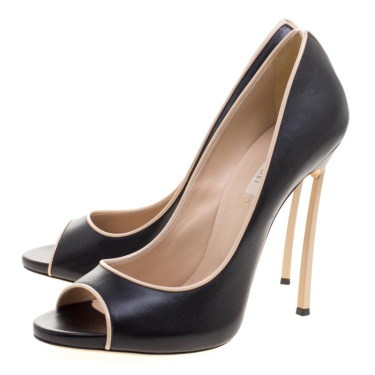 Pre Owned Casadei Two Tone Leather Open Toe Blade Heel Pumps Size 41