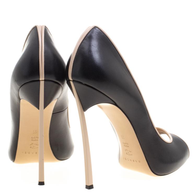 Pre Owned Casadei Two Tone Leather Open Toe Blade Heel Pumps Size 41