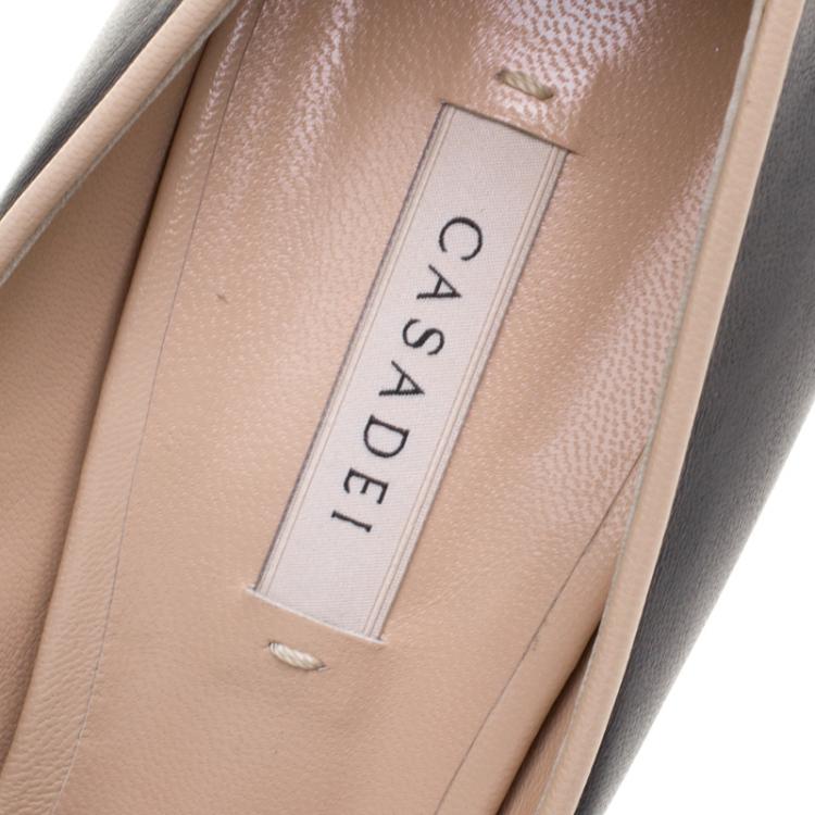 Pre Owned Casadei Two Tone Leather Open Toe Blade Heel Pumps Size 41