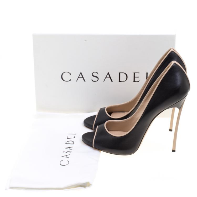 Pre Owned Casadei Two Tone Leather Open Toe Blade Heel Pumps Size 41