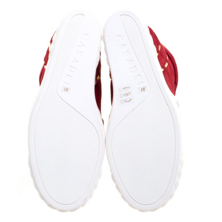 Pre Owned Casadei Red Suede High Top Wedge Sneakers Size 37