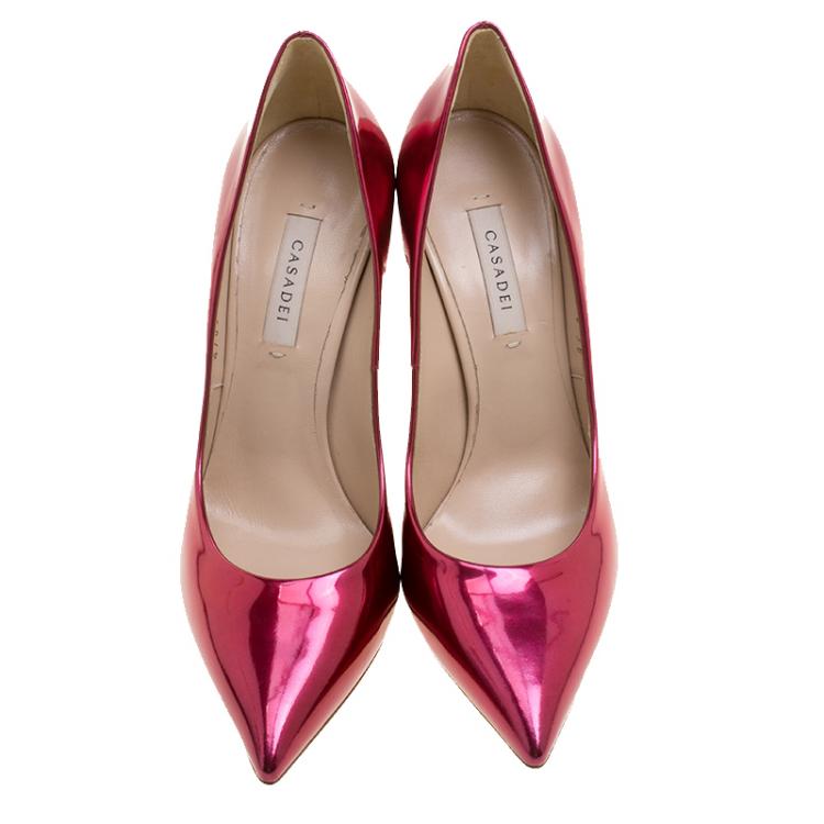 Pre Owned Casadei Metallic Red Candylux Pointed Toe Pumps Size 38
