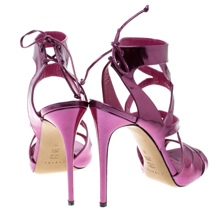 Pre Owned Casadei Metallic Pink Leather Cut Out Peep Toe Sandals Size 41