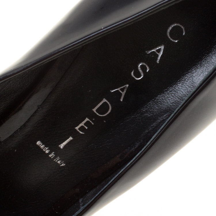 Pre Owned Casadei Black Patent Leather Mosaic Mirror Heel Peep Toe Platform Pumps Size 40