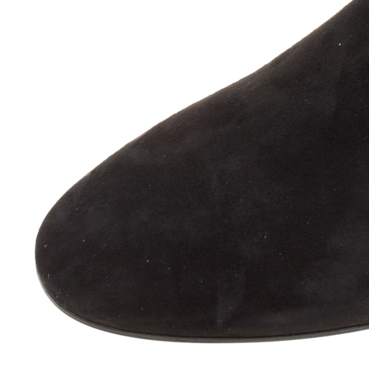 مملوكة مسبقًا Casadei Black Suede Crystal Embellished Heel Over The Knee Boots Size 38.5