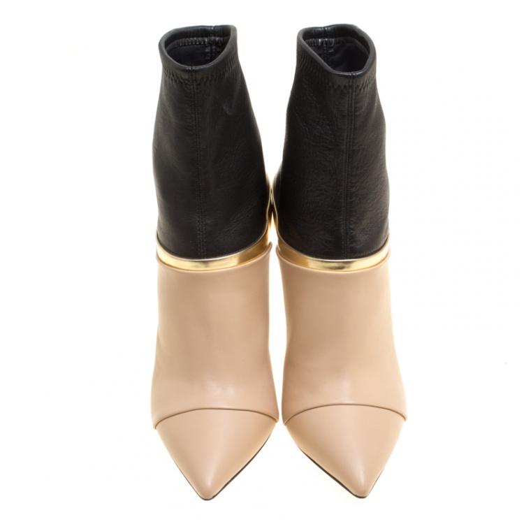 Pre Owned Casadei Tricolor Leather Pointed Toe Ankle Boots Size 37