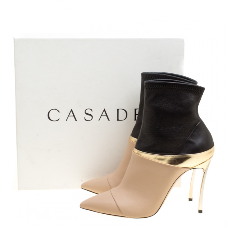 Pre Owned Casadei Tricolor Leather Pointed Toe Ankle Boots Size 37