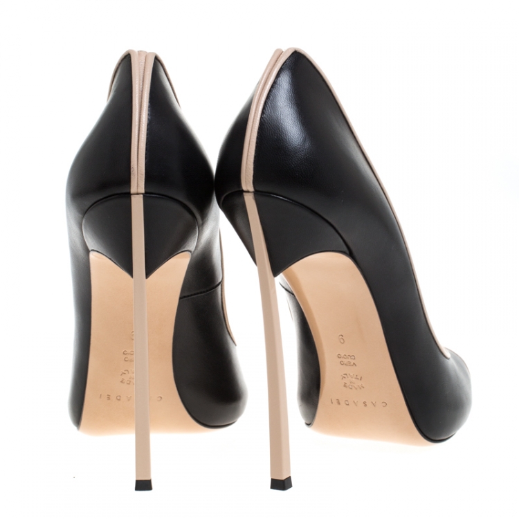 Pre Owned Casadei Black Leather Peep Toe Pumps Size 39