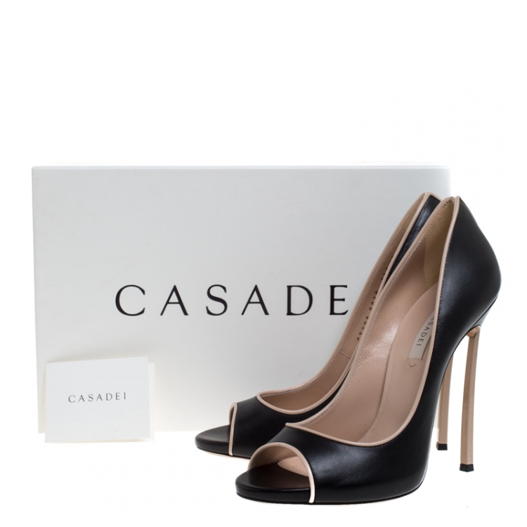 Pre Owned Casadei Black Leather Peep Toe Pumps Size 39