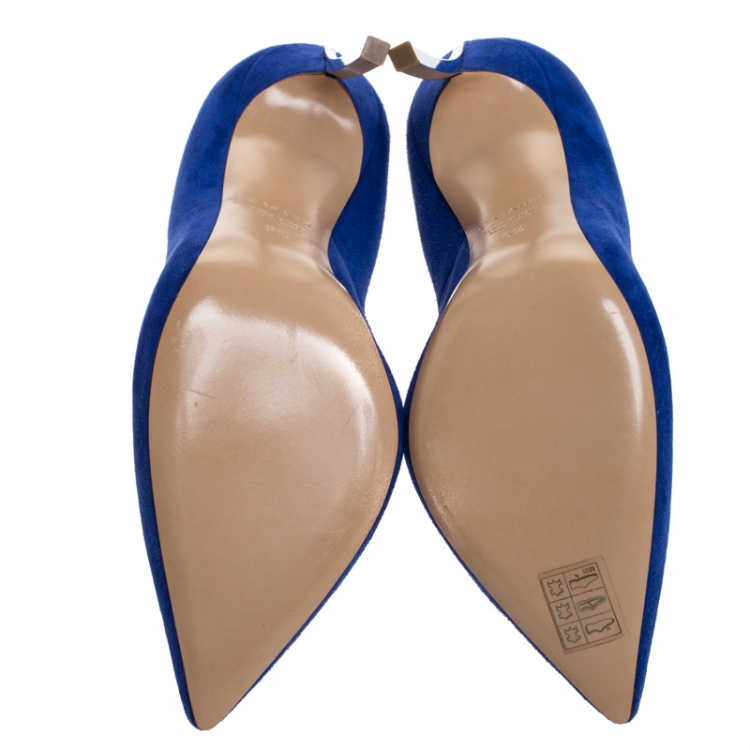 Pre Owned Casadei Blue Suede Blade Heel Pumps Size 39.5