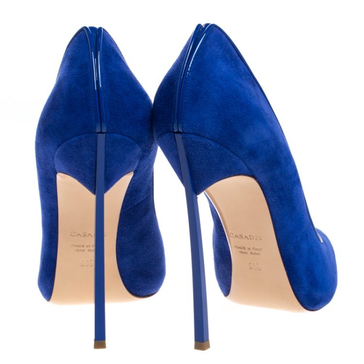 Pre Owned Casadei Blue Suede Blade Heel Pumps Size 39.5