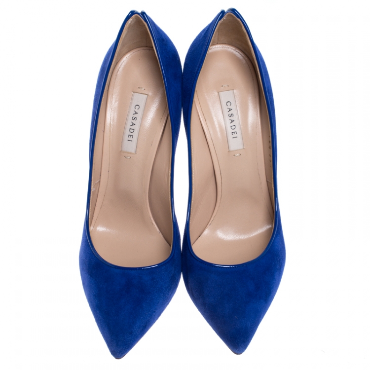 Pre Owned Casadei Blue Suede Blade Heel Pumps Size 39.5