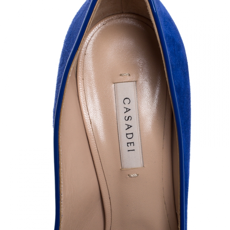 Pre Owned Casadei Blue Suede Blade Heel Pumps Size 39.5