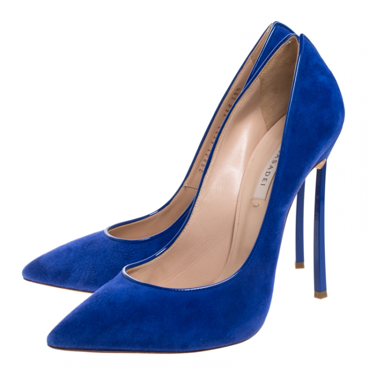 Pre Owned Casadei Blue Suede Blade Heel Pumps Size 39.5