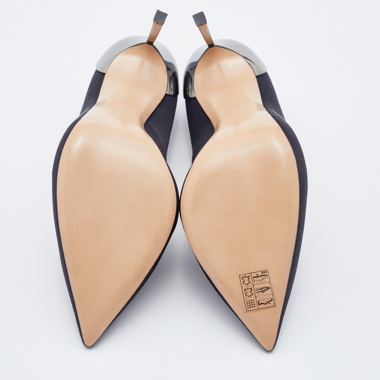 Pre Owned Casadei Black Satin Pointed Toe Pumps Size 38
