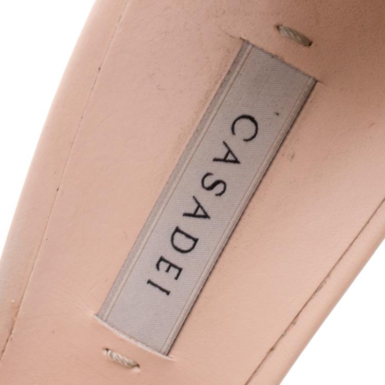 مملوكة مسبقًا Casadei Peach Leather Cross Strap Platform Sandals Size 40
