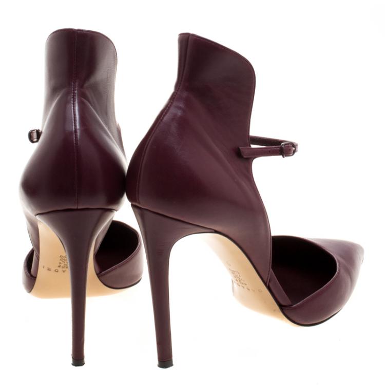 Pre Owned Casadei Burgundy Leather Cappa Ankle Strap D'orsay Pumps Size 39