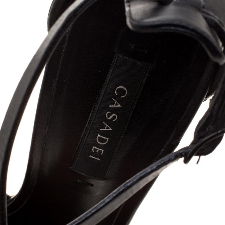 Pre Owned Casadei Black Leather Cross Strap Platform Sandals Size 37