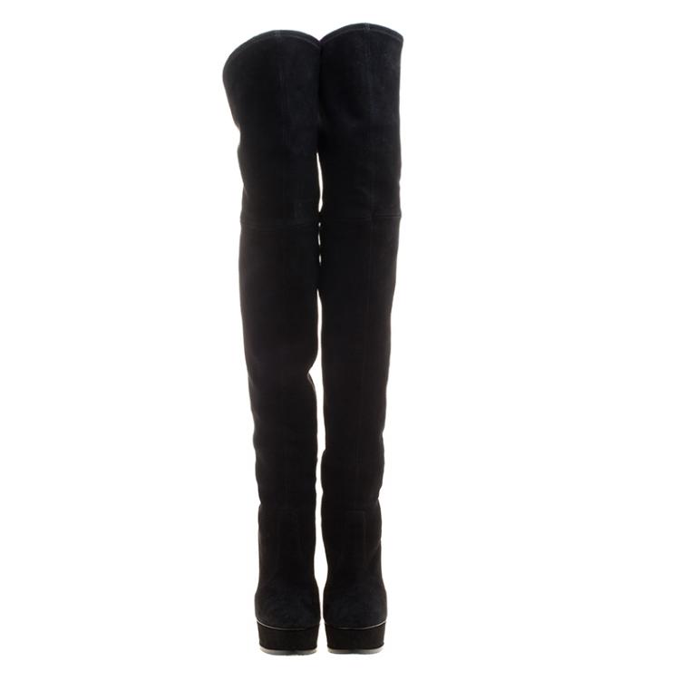 مملوكة مسبقًا Casadei Black Stretch Suede Over the Knee Boots Size 37