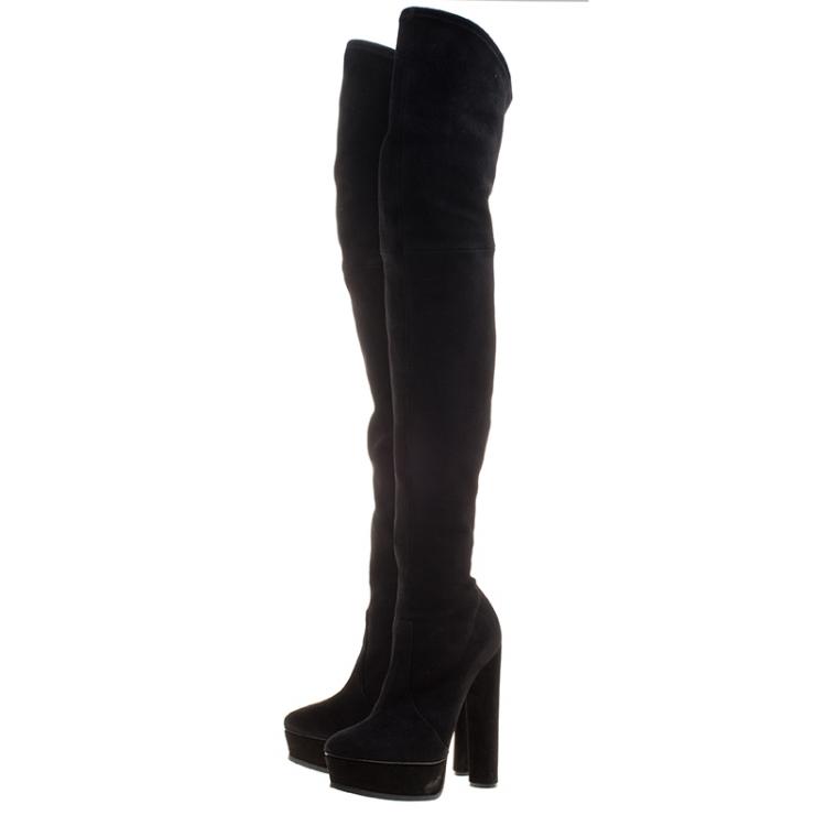 مملوكة مسبقًا Casadei Black Stretch Suede Over the Knee Boots Size 37