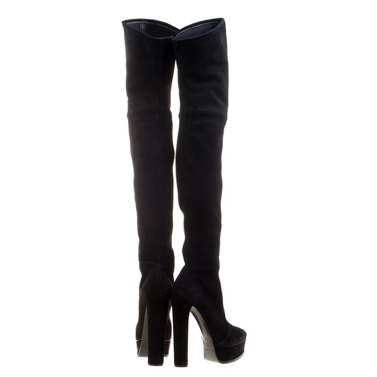 مملوكة مسبقًا Casadei Black Stretch Suede Over the Knee Boots Size 37